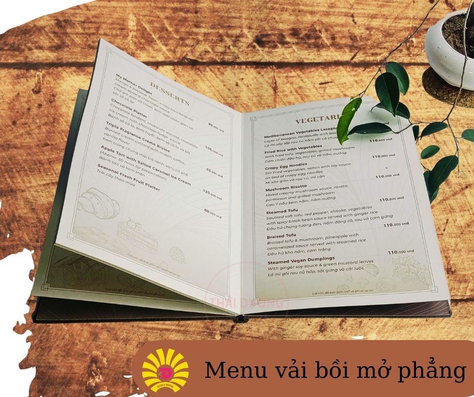 Menu nhà hàng - bồi mở phẳng Menu nhà hàng - bồi mở phẳng